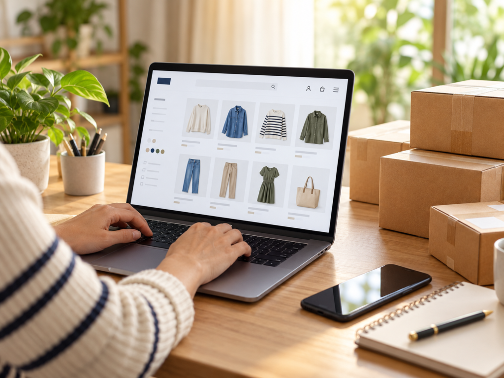 e commerce workspace with shipping boxes