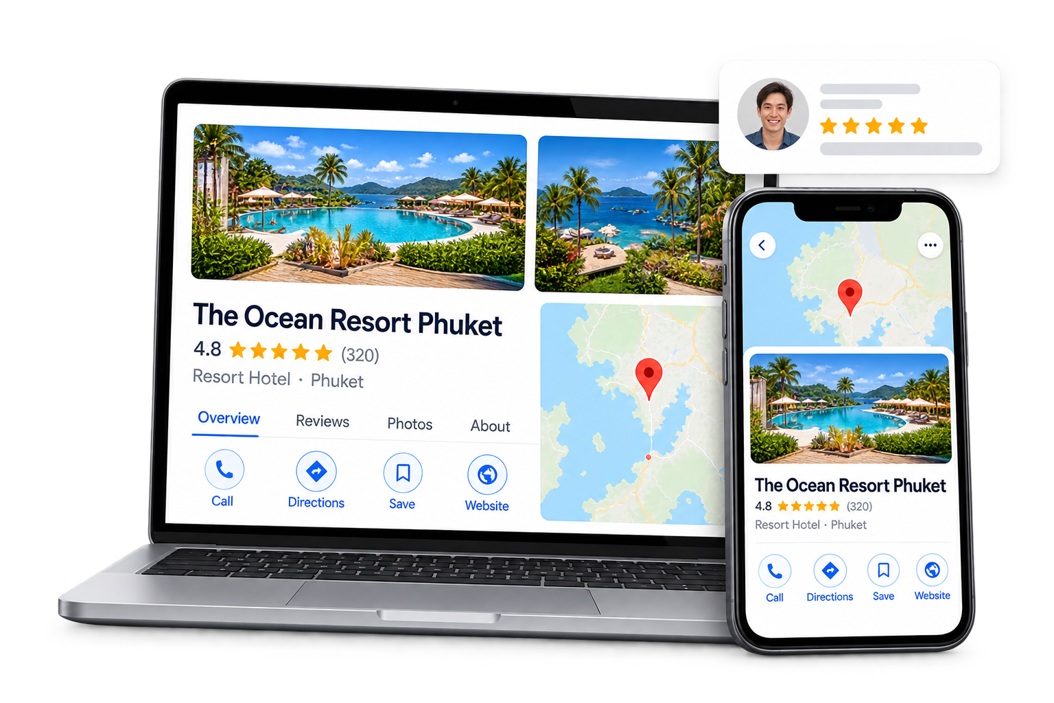 resort profile devices with map and review
